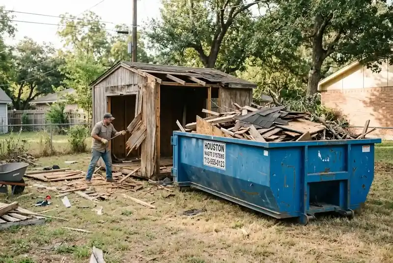 Shed demolition dumpster Longview tear down debris