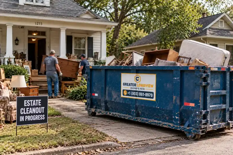Estate and property cleanout roll-off dumpster rental in Longview TX