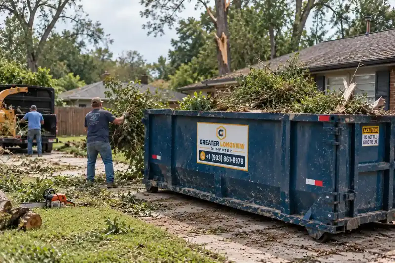 Yard waste and landscaping cleanup roll-off dumpster rental in Longview TX