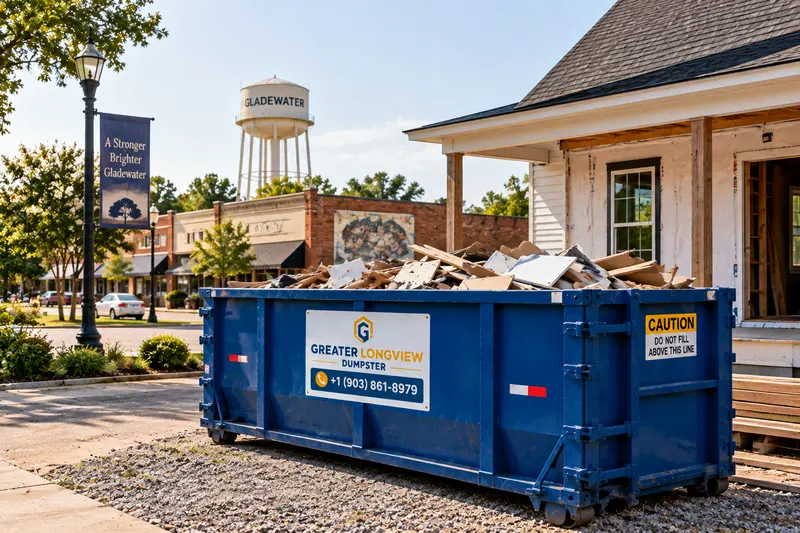 Roll-off container in Gladewater Antique District