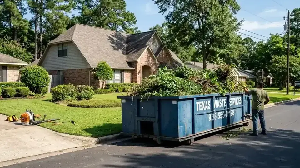 City curbside brush pickup limits compared against roll-off yard waste dumpster rentals in Longview TX